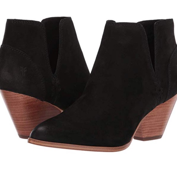 Frye Reina Cut Out Bootie Black Tumbled Nubuck - Picture 2 of 7